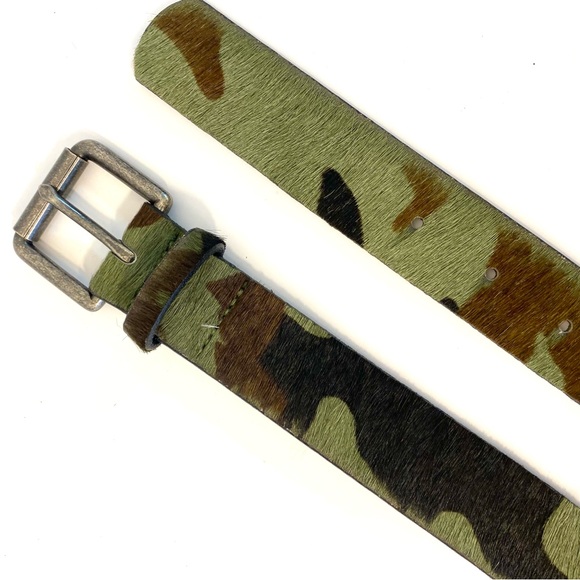 J CREW Italian Leather Calf Hair Camouflage Print Belt - Picture 4 of 7